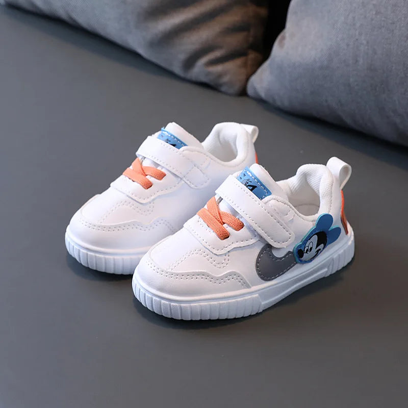Disney White Casual Shoes For Baby Boy Girl Brand Children Sneaker Mickey Mouse Kids Shoes Toddler Walking Shoes Size 15-25