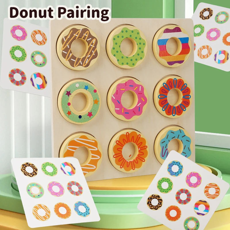 Wooden Doughnut Toy Montessori Kids Early Education Toy Baby Color Matching Puzzle Sorting Game Toy Parent-Child Interaction Toy