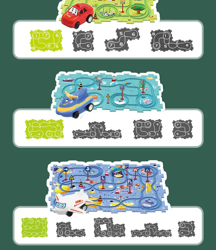 Children Puzzle Electric Railroad Speeder DIY Assembly Electric Car Automatic Rail City Scene Construction Education Toy Gift