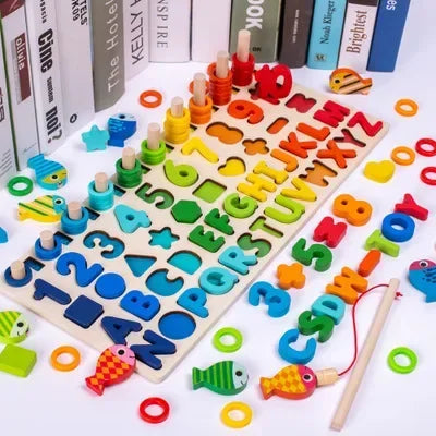 Montessori Toys Wooden Number Puzzle Sorting For Toddlers Shape Sorter Counting Fishing Game Educational Math Stacking Block