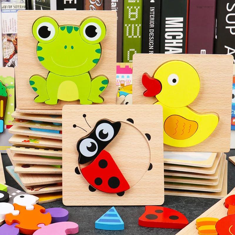 Baby High Quality 3D Wooden Puzzles Educational Cartoon Animals Early Learning Intelligence Puzzle Game Toys for Children