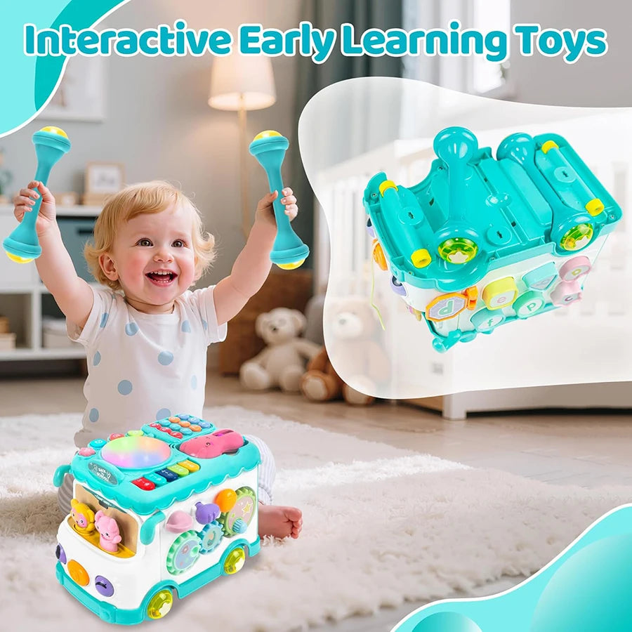 Montessori Educational Toys Baby Musical Bus Toys Educational Musical Learning Toddler for Baby Toddler Activity Bus Toys