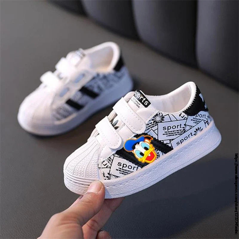 Toddler Baby Sneakers Mickey Minnie Child Boys Girls Infant Sport Shoes Spring 1~6 Years Old Kids First Walker Soft White Shoe