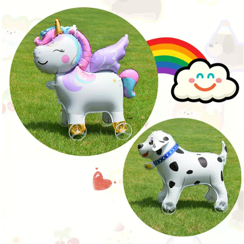 4D Cartoon Foil Balloons Elephant Stand Walking Balloon With Wheel For Kids Birthday Party Decoration Baby Shower