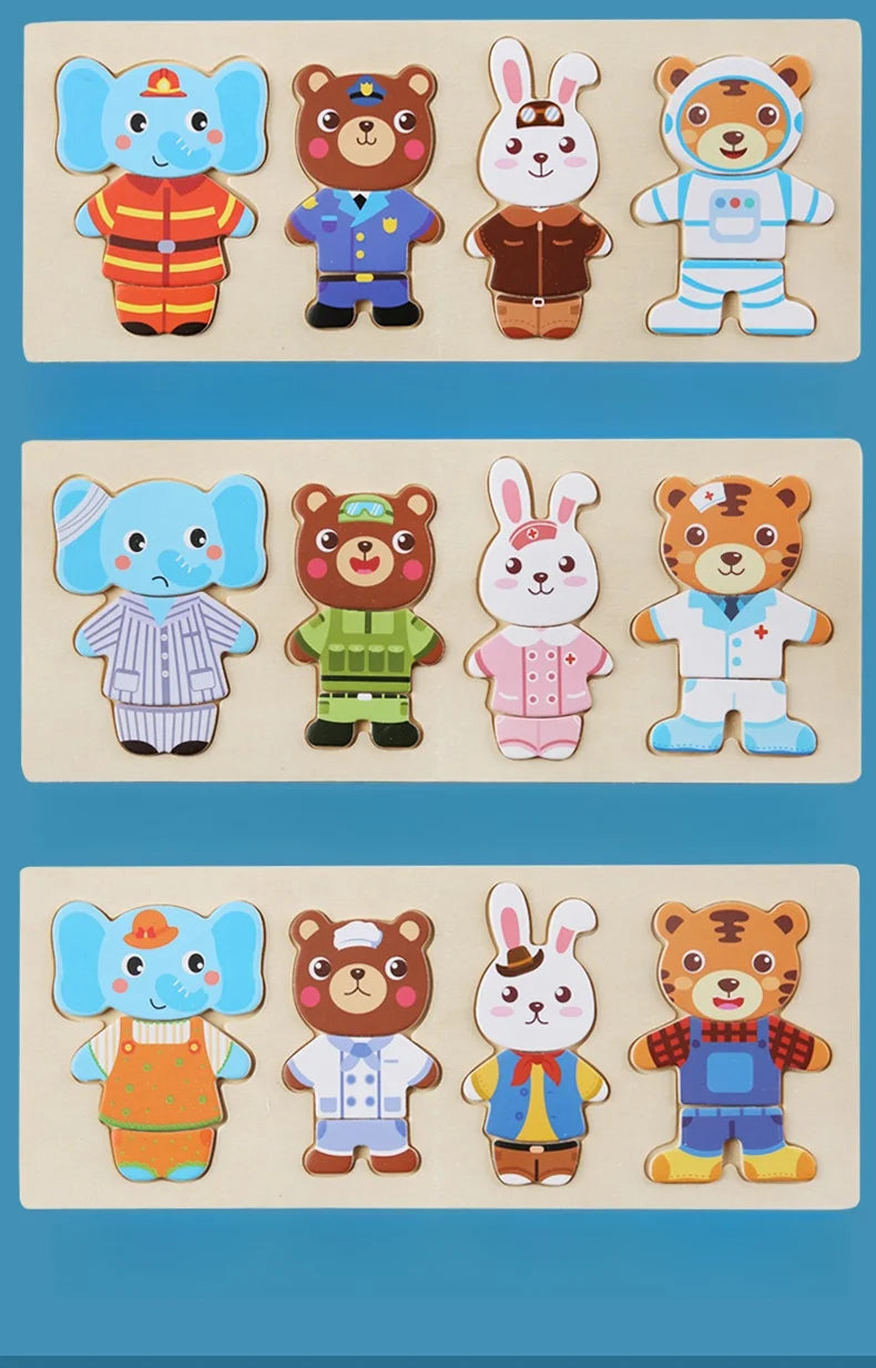 Wooden bear changing clothes animal changing clothes jigsaw kindergarten boys and girls darling Jigsaw Puzzle Children's puzzle