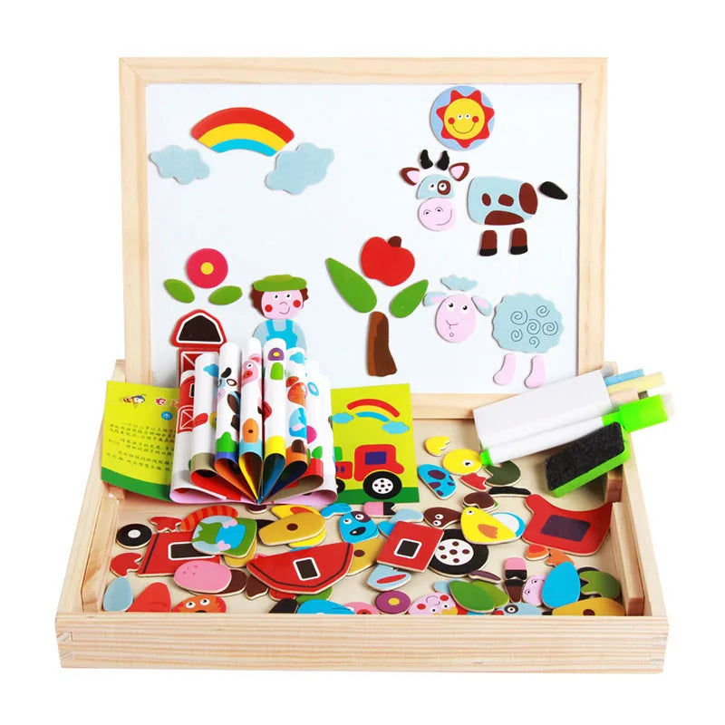 Magnetic 3D Puzzles for Kids Montessori Games Educational Toys for Children Blackboard Whiteboard Drawing Wooden Jigsaw Puzzle
