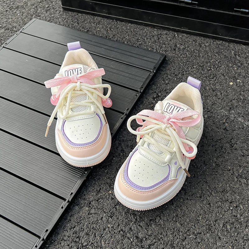 2025 Sweet Girls Skate Shoes Princess Style Kids Casual Shoes Soft Bottom Non-slip Autumn New Children Sports Shoes Comfortable