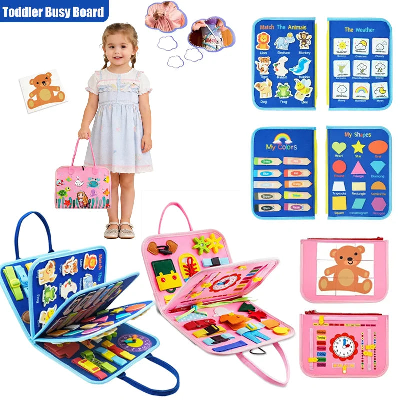 2026 New Montessori Busy Board Educational Activity Developing Sensory Board Fine Basic Dress Motor Skills Travel Toys Kids Gift