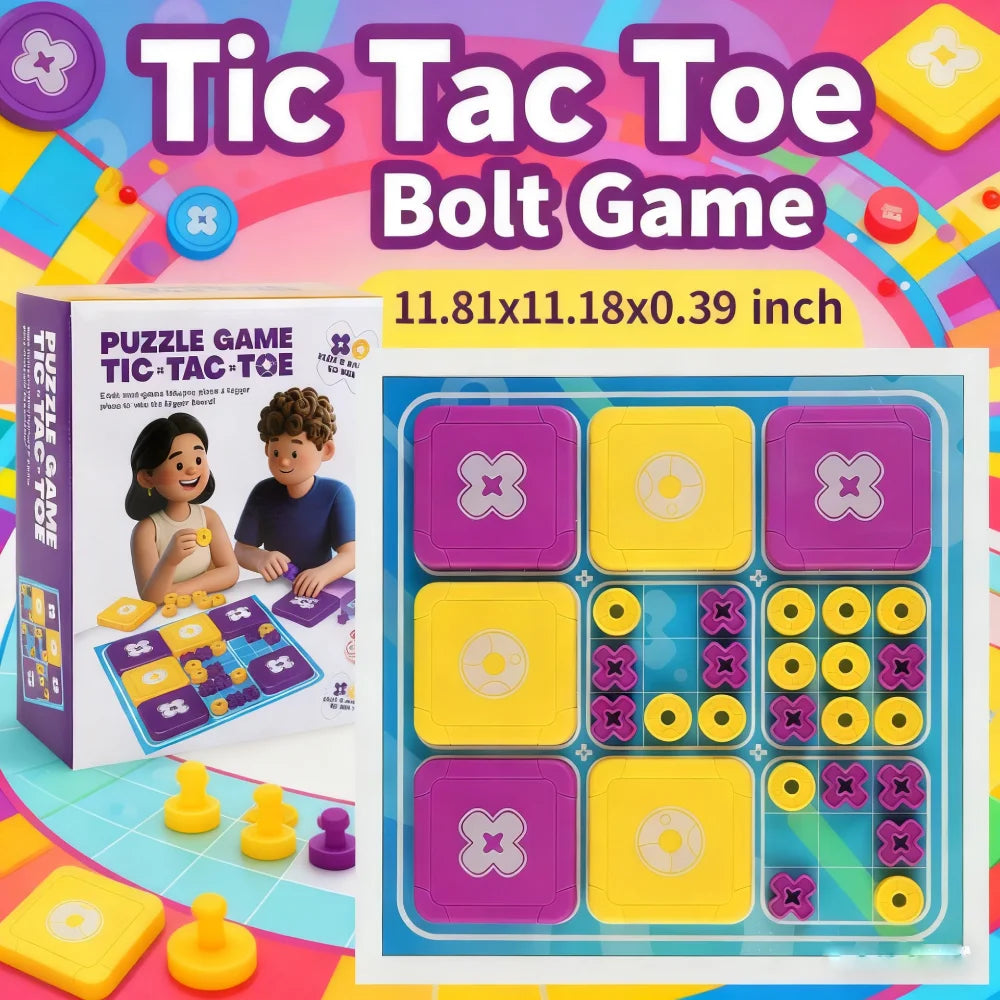 3-in-1 Tic Tac Toe Bolt Game Handheld Puzzle Set Travel-Friendly Great for Christmas Party Games Family Fun Game Night