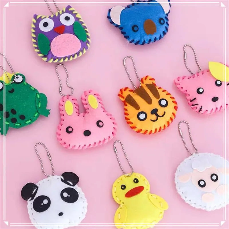 5Pcs Non-woven Fabric Animal Pink Bag Keychain DIY Handmade Toys Children Kids Birthday Party Ornaments Arts Crafts Kits Gifts