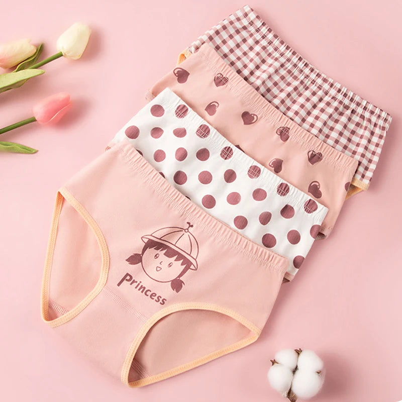 4Pcs Girls Cotton Panties Kid Breathable Soft Pretty Cartoon Briefs Young Children Underwears Toddler Antibacterial Knickers