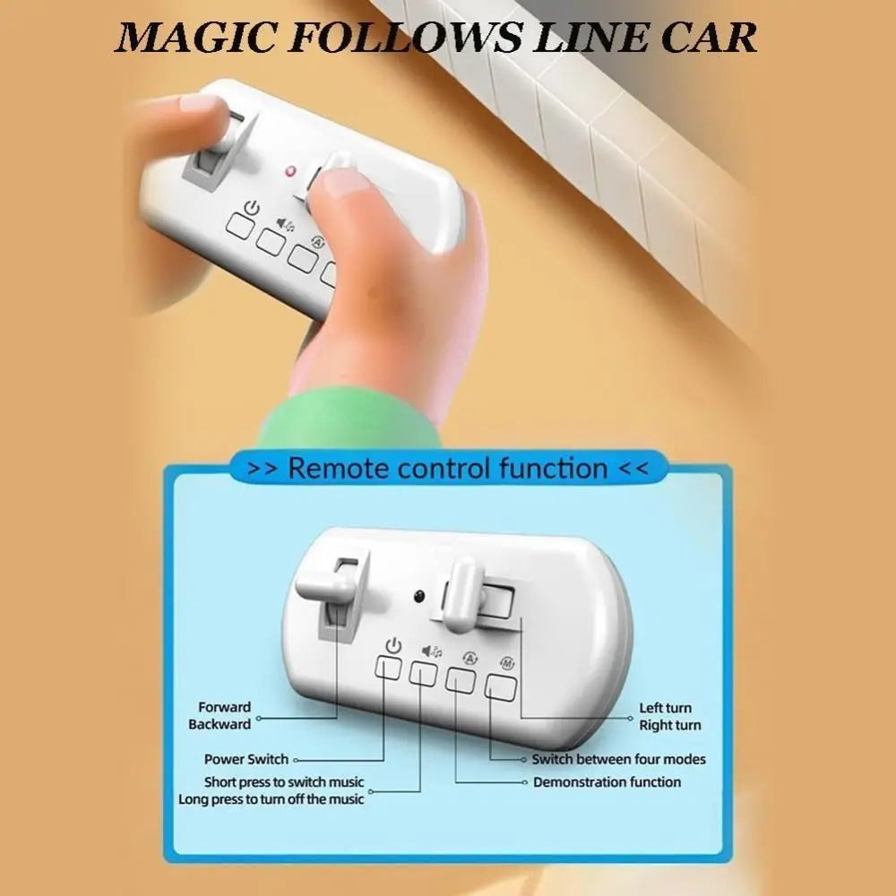 Creative Gift Rc-Controlled Magic Follows Line Car with 5 Play Modes Rechargeable Magic Mini Bus Toy Pig Pattern Magic Mini Bus