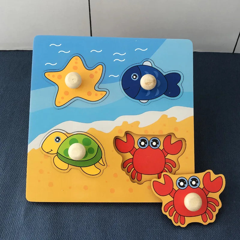Montessori Puzzle Toys Baby Hand Scratching Board Matching Cartoon Wooden Nail Nesting Board Intelligence Puzzle