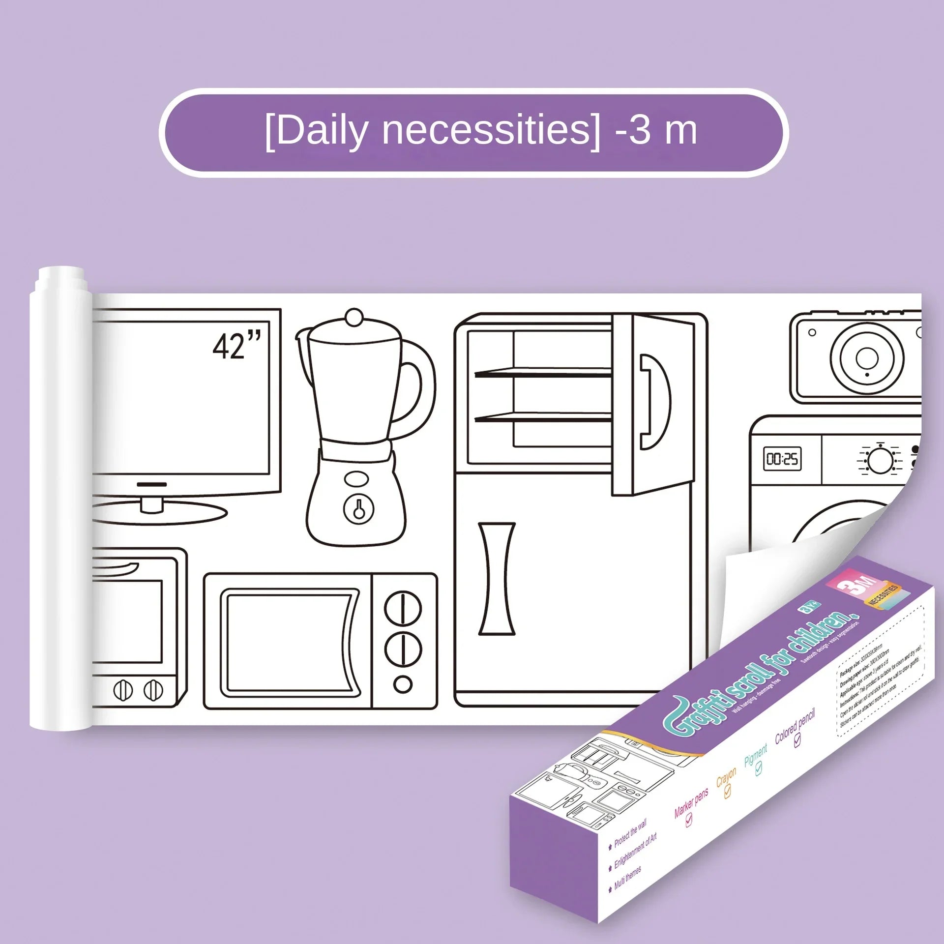 Kids Coloring Paper Roll Sticky DIY Drawing Graffiti Art Color Filling Educational Toys for Children Wall Floor Painting Gifts