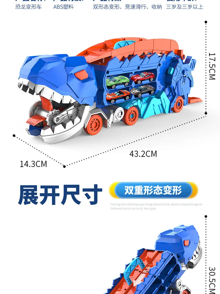 New Product Folding Dinosaur Transporter Car Competitive Game Roll To Eat Car Vehicle Racing Track With Mini Car Kid Gift Toy