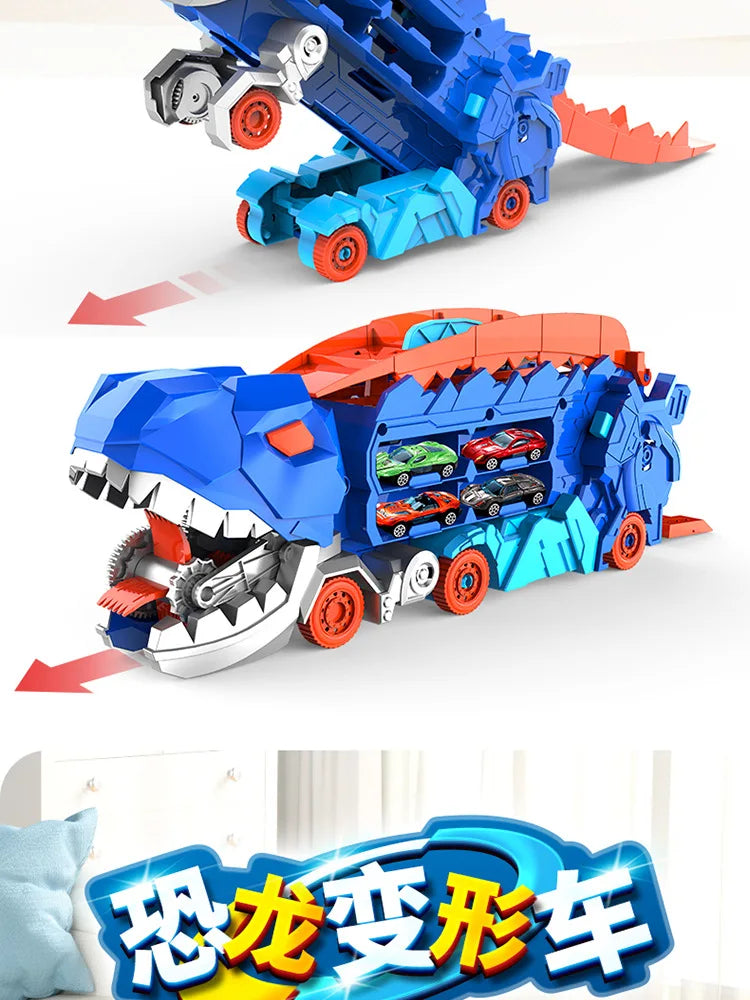 New Product Folding Dinosaur Transporter Car Competitive Game Roll To Eat Car Vehicle Racing Track With Mini Car Kid Gift Toy