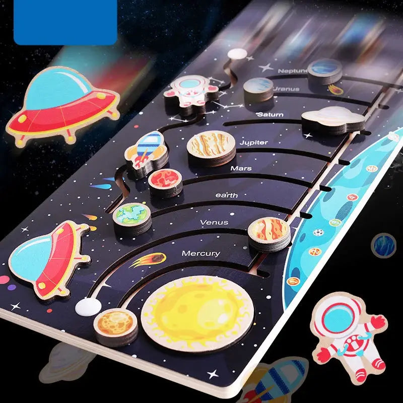 Movable Solar System Puzzle for Kids Boys 3-6 Years Wooden Space Toys Planets for Kids Space Planetary Science Educational Toys