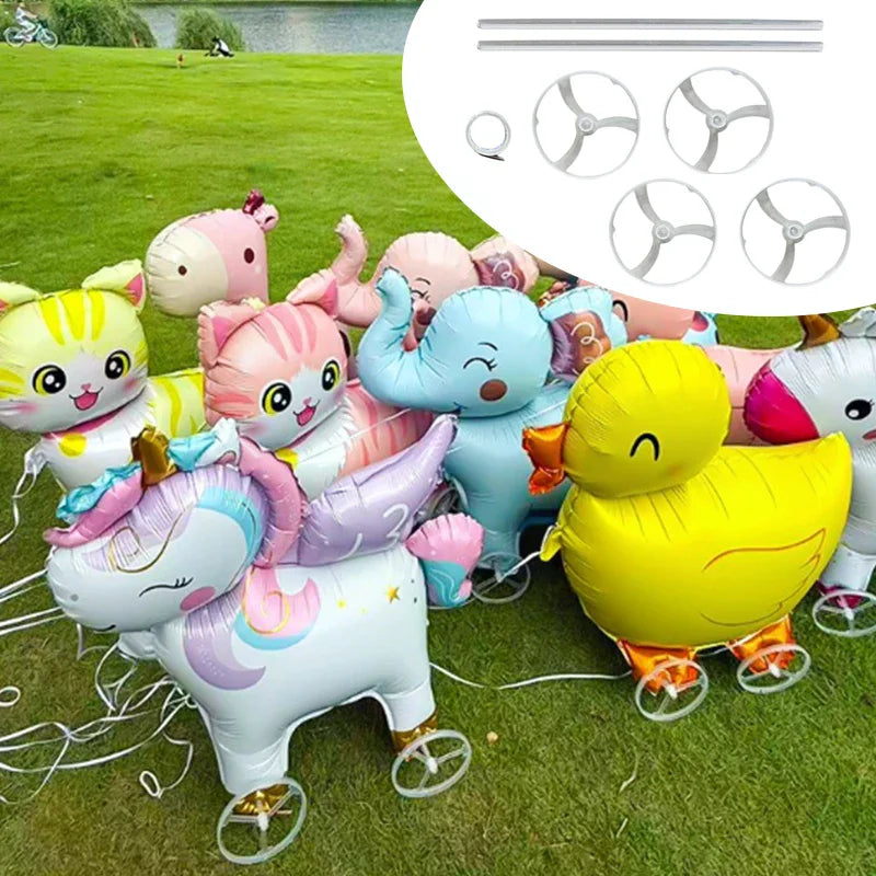 4D Cartoon Foil Balloons Elephant Stand Walking Balloon With Wheel For Kids Birthday Party Decoration Baby Shower
