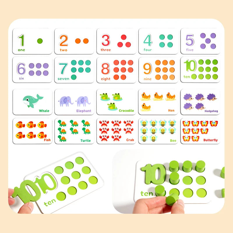 Montessori Wooden Arithmetic Toy Set Number Cognitive Matching Game For 2-6 Year Old Toddlers