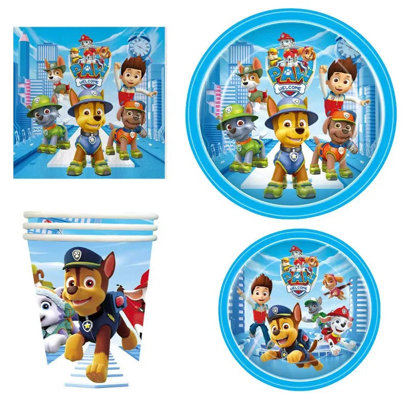 Paw Patrol Birthday Decorations Paw Patrol Tableware Plates Cups Balloons Banner Backdrop Cake Toppers Gift Bags Party Supplies