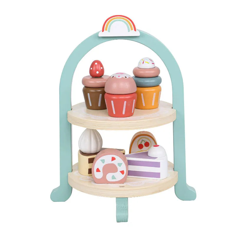 Wooden Pretend Play Kitchen Toys Coffee Machine Mixer Ice Cream Cake Toy Kids Play Food Teapot Cup Tea Set for Boys Girls Gifts