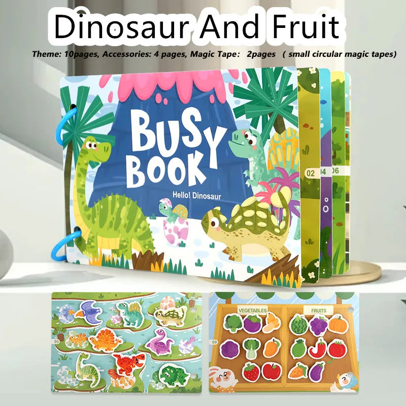 Busy Book for Kids, Animals Vehicles Dinosaurs Stickers, Matching Number & Letter Games, Interactive Learning Activity Book