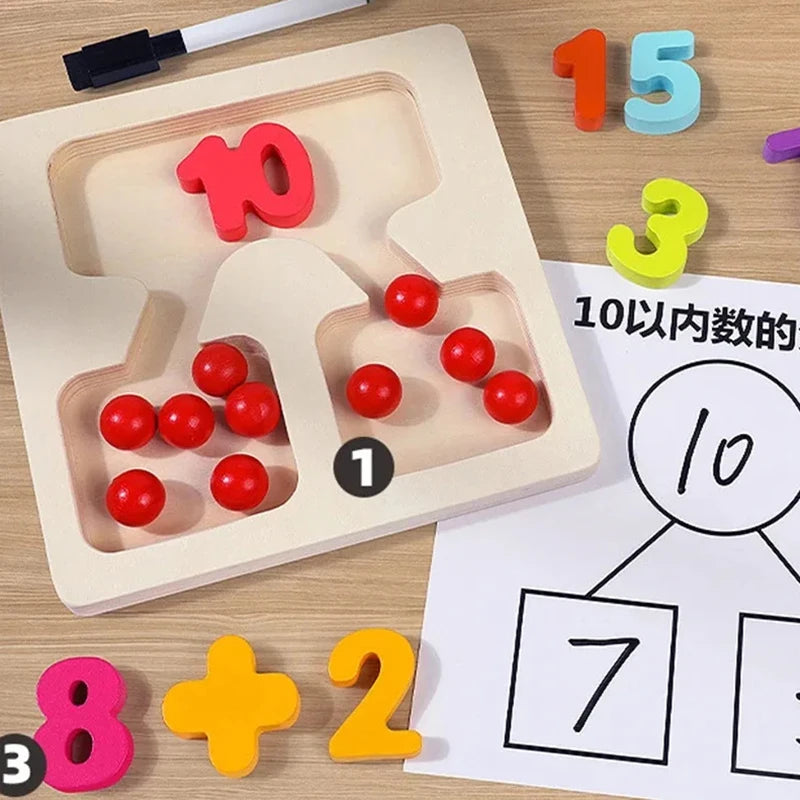 Montessori Math Wooden Toy Addition Subtraction Teaching Aids Preschool Learning Education Toy Color Bead Sorting Board For Kids