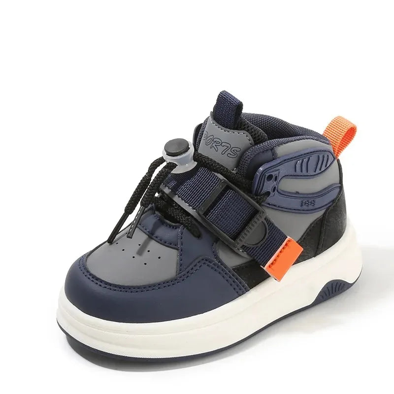Children Spring Autumn Casual Soft Sole Shoes Girls Fashion High Top Sneakers Boys Front Lacing Color Blocking Bread Daddy Shoes