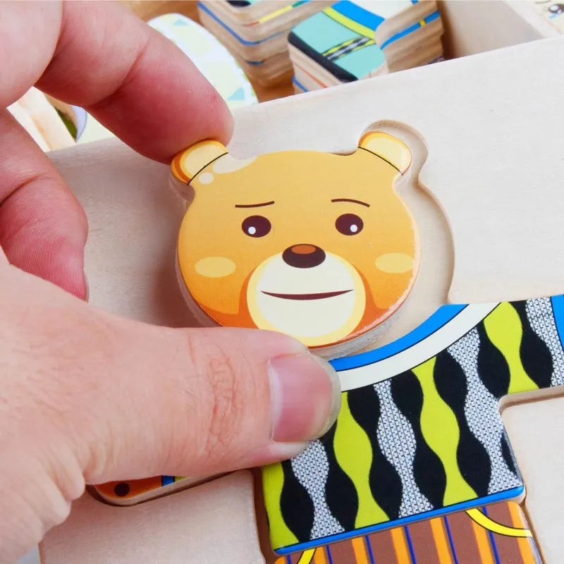 Little Bear Change Clothes Montessori Kids Early Education Wooden Jigsaw Puzzle Dressing Game Baby Puzzle Toys For Children Gift