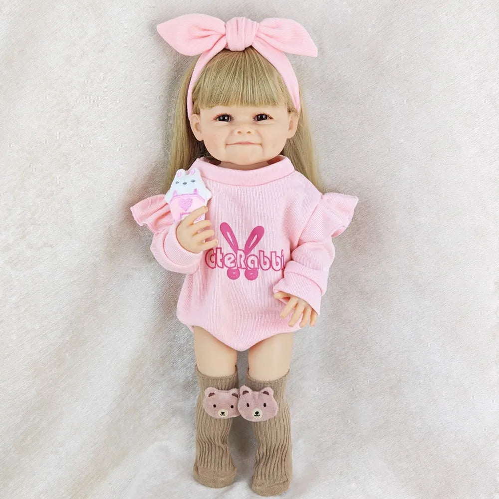 1pcs Pink Clothes Reborn Dolls 55cm 22inch Can Take Bath Simulating Baby Girl Full Vinyl Body Children's Birthday Gift