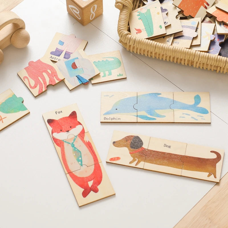 Wooden Puzzle 48PC Board Games Cartoon Animal Wooden Creative Puzzle Montessori Education Wooden Toys 3D Puzzles Learning Toys