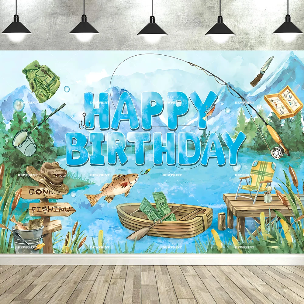 Fishing Themed Birthday Party Decoration Photography Backdrop, Children's and Adults' Birthday Party Banner Photography Backdrop