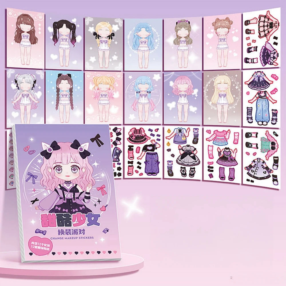 1pc Cute style change sticker book Cartoon Makeup Show Puzzle Cartoon Handmade DIY Sticker Book  Little Princess Makeup Book