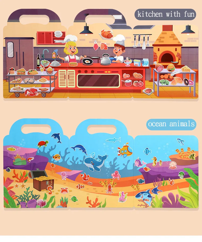 Kids' Reusable DIY Sticker Books Multi-Theme Bubble Sticker Jelly Stickers Portable Montessori Sticker Toy Gifts for Children