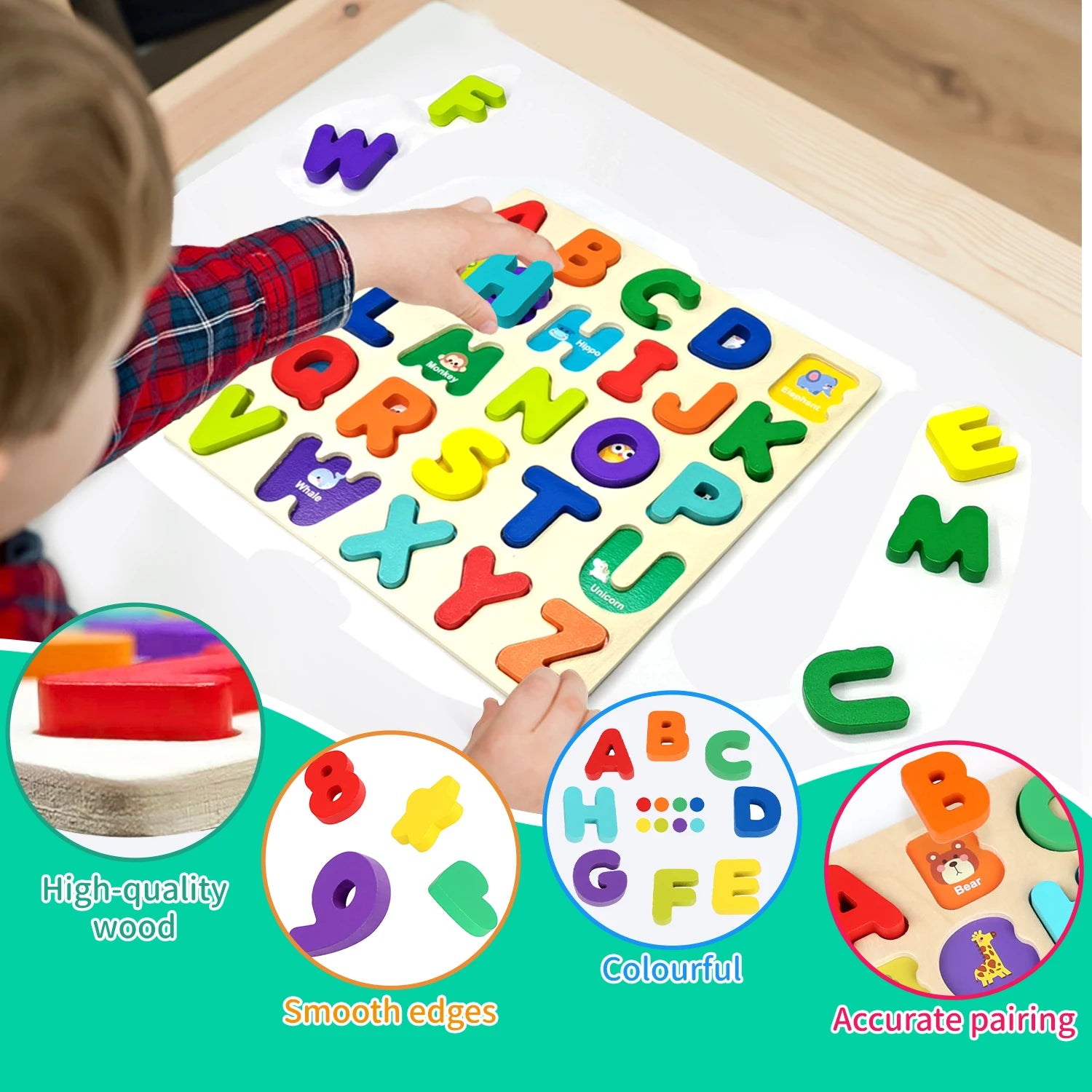 Wooden Puzzle Montessori Baby Toys Kids Alphabet Number Matching Game Preschool Children Early Educational Children Game Toy