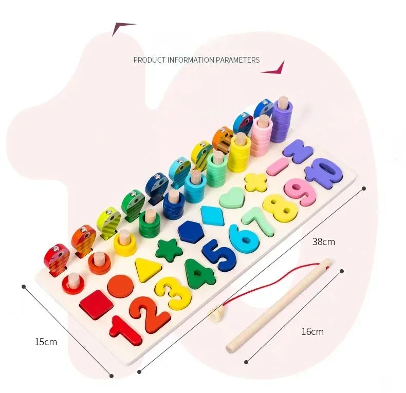 Montessori Toys Wooden Number Puzzle Sorting For Toddlers Shape Sorter Counting Fishing Game Educational Math Stacking Block