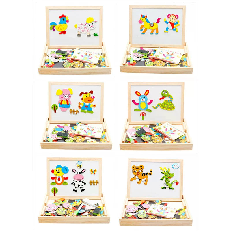 Wooden Multifunction Children Animal Puzzle Writing Magnetic Drawing Board Blackboard Learning Education Toys For Kids
