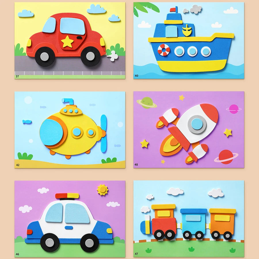 6pcs/set 3D EVA Foam Sticker DIY Cartoon Princess Animal Puzzle for Children Kids Multi-patterns Styles Toys for Children Gift