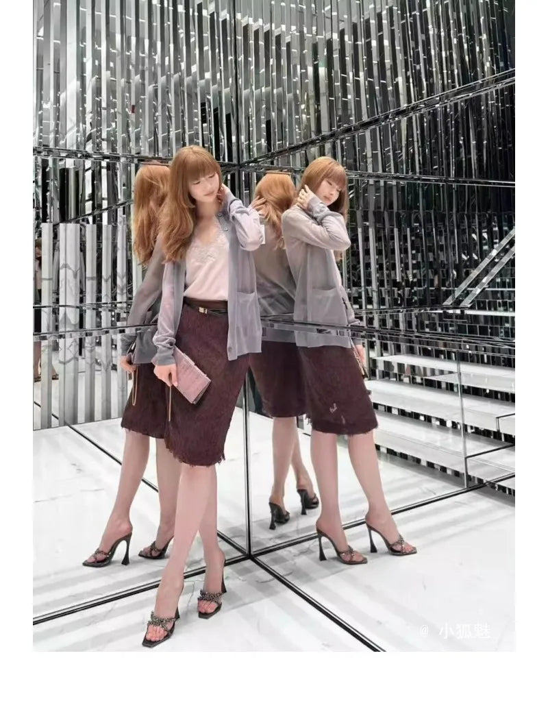 2025 Summer Women's High Heel Sandals Cross Rhinestone Square Head Open Toe Sandals Silk Sexy Stiletto High Heels Mules