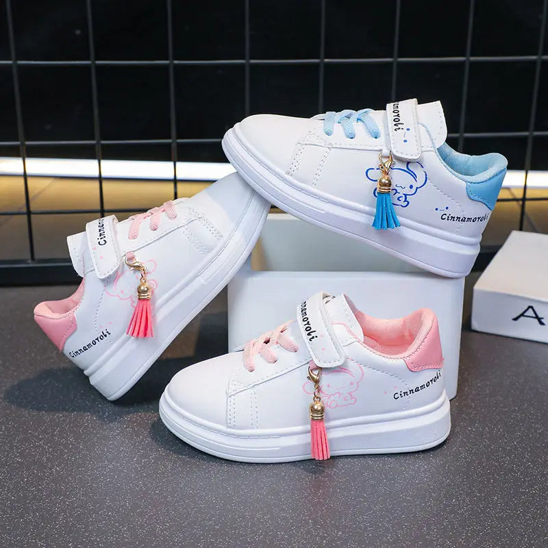 Sanrio Girls's Fashion Cute Cartoon Cinnamoroli Casual Sports Shoes Kid's Lovely Tassels Anti-skid Sneakers Children Board Shoes