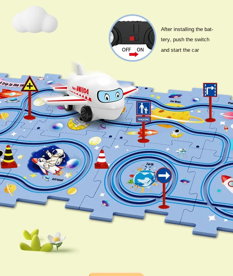 Children Puzzle Electric Railroad Speeder DIY Assembly Electric Car Automatic Rail City Scene Construction Education Toy Gift