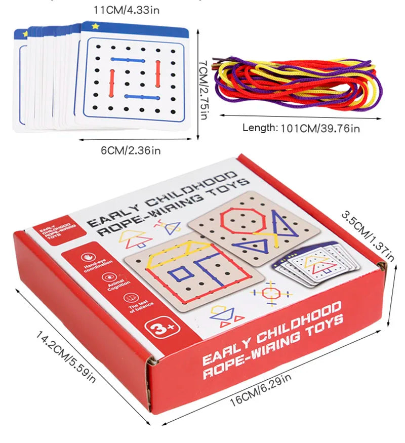 Wooden Montessori Teaching Aid Geometry Rope Threading Games Children's Early Education Thinking Training Board Educational Toys