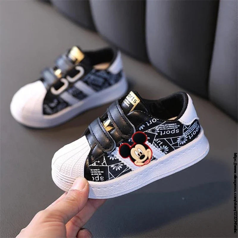 Toddler Baby Sneakers Mickey Minnie Child Boys Girls Infant Sport Shoes Spring 1~6 Years Old Kids First Walker Soft White Shoe