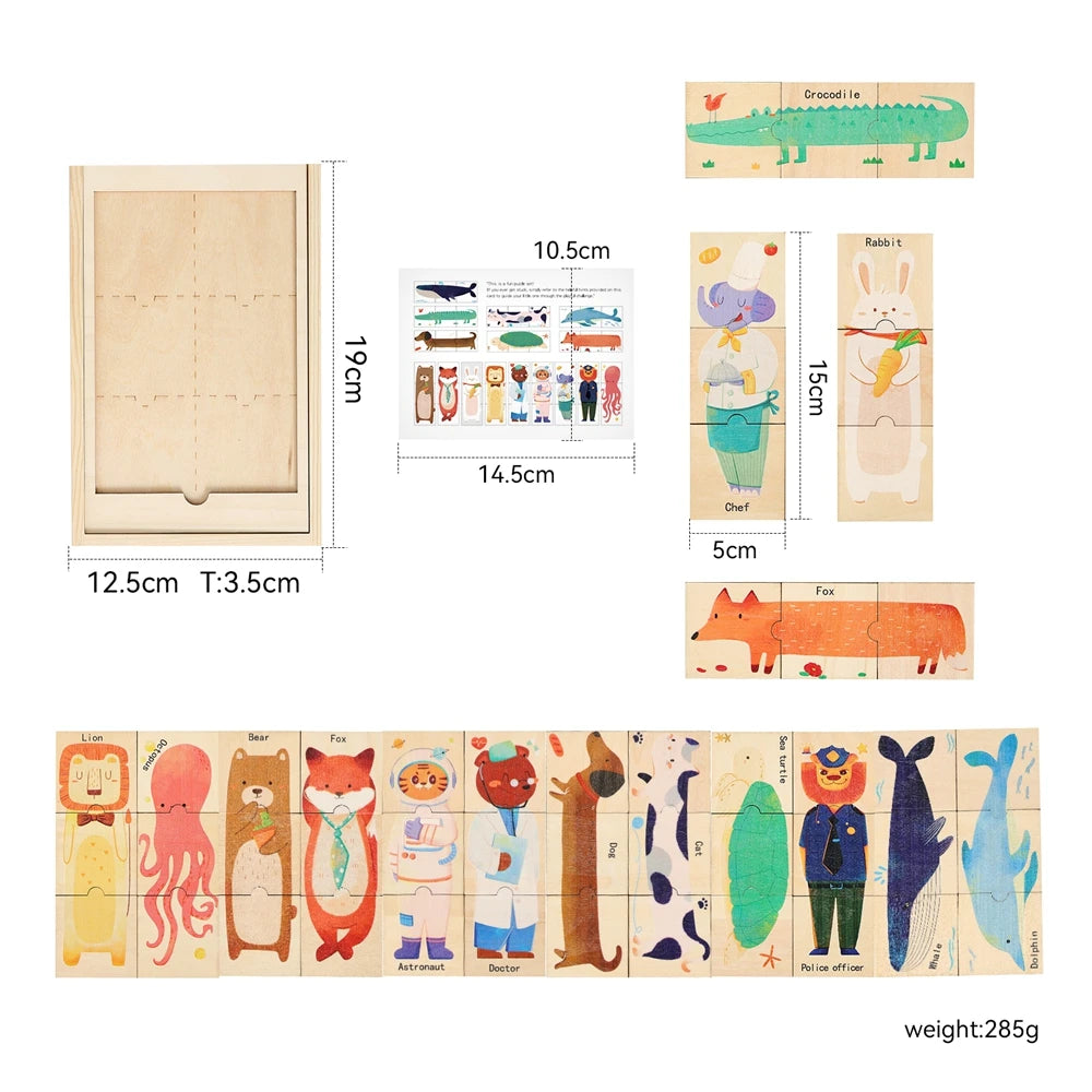 Wooden Dress Up Puzzles Montessori Toys Dressing Animal Bear Change Clothes Jigsaw Puzzle Box Kid's Travel Set Matching Games