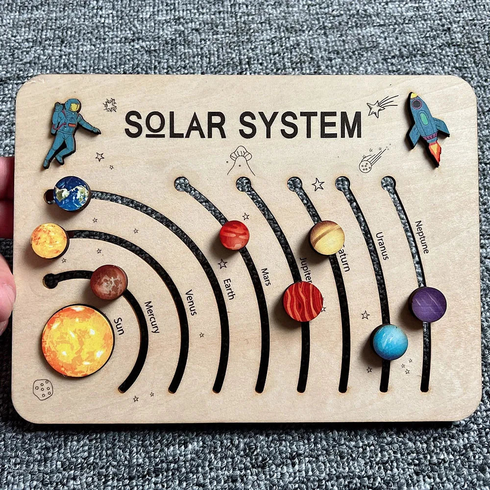 Movable Solar System Puzzle for Kids Boys 3-6 Years Wooden Space Toys Planets for Kids Space Planetary Science Educational Toys