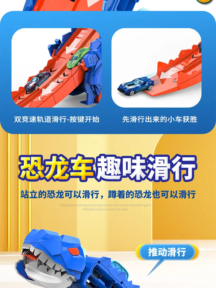New Product Folding Dinosaur Transporter Car Competitive Game Roll To Eat Car Vehicle Racing Track With Mini Car Kid Gift Toy