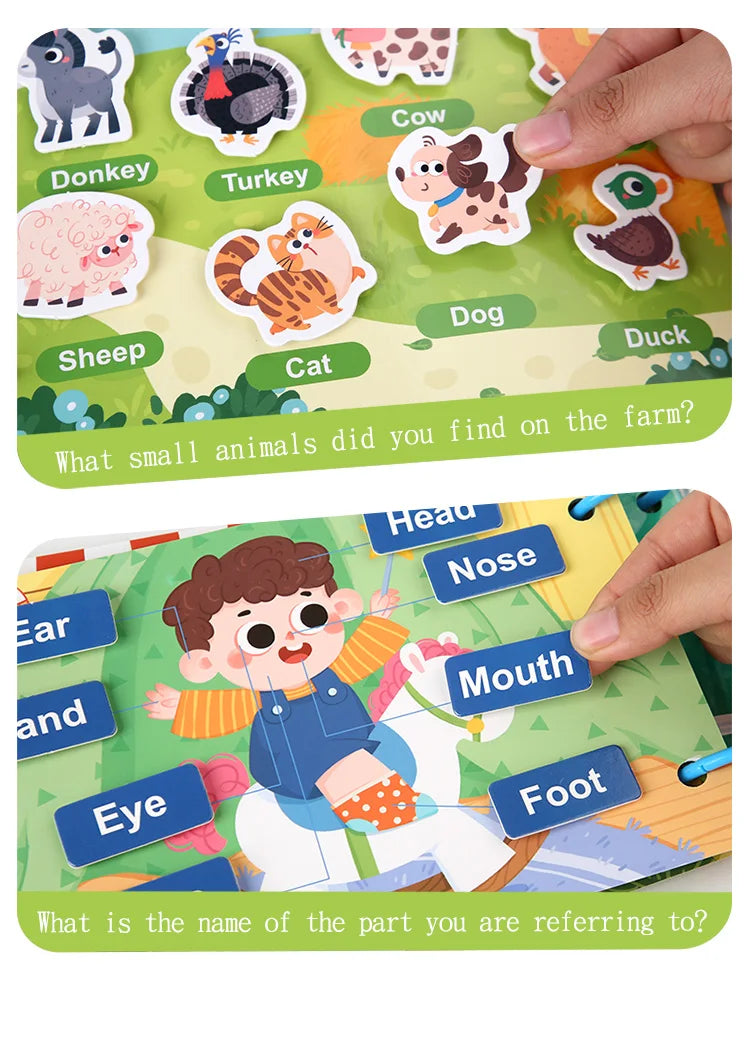 Busy Book for Kids, Animals Vehicles Dinosaurs Stickers, Matching Number & Letter Games, Interactive Learning Activity Book
