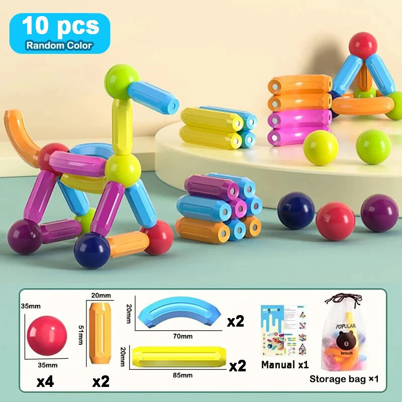 Montessori Educational Toy Magnetic Building Blocks Toy Magnetic Construction Set Magnet Ball Sticks Rod Games For Kids Baby