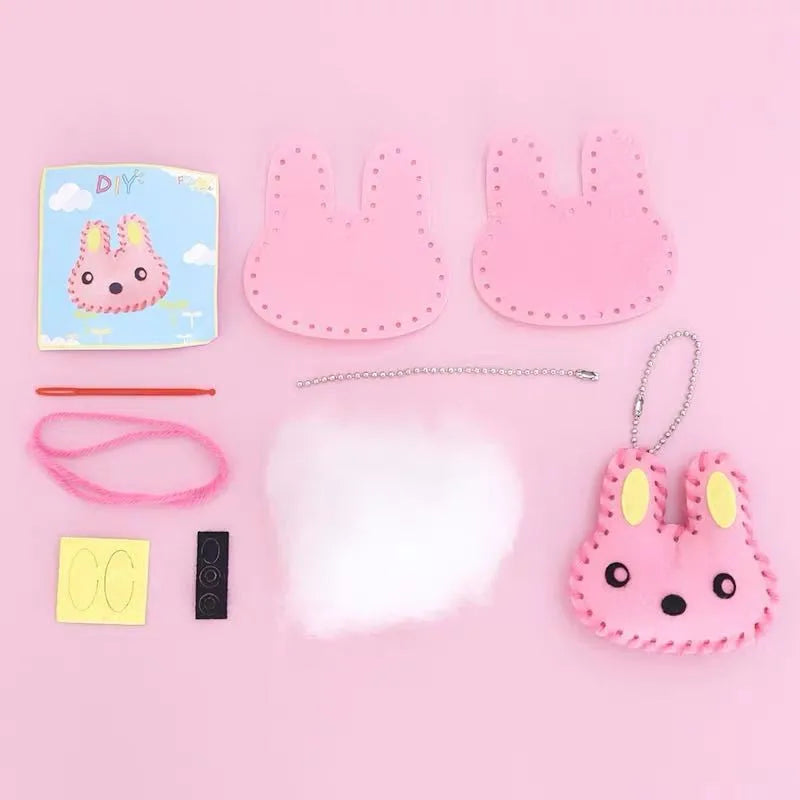 5Pcs Non-woven Fabric Animal Pink Bag Keychain DIY Handmade Toys Children Kids Birthday Party Ornaments Arts Crafts Kits Gifts
