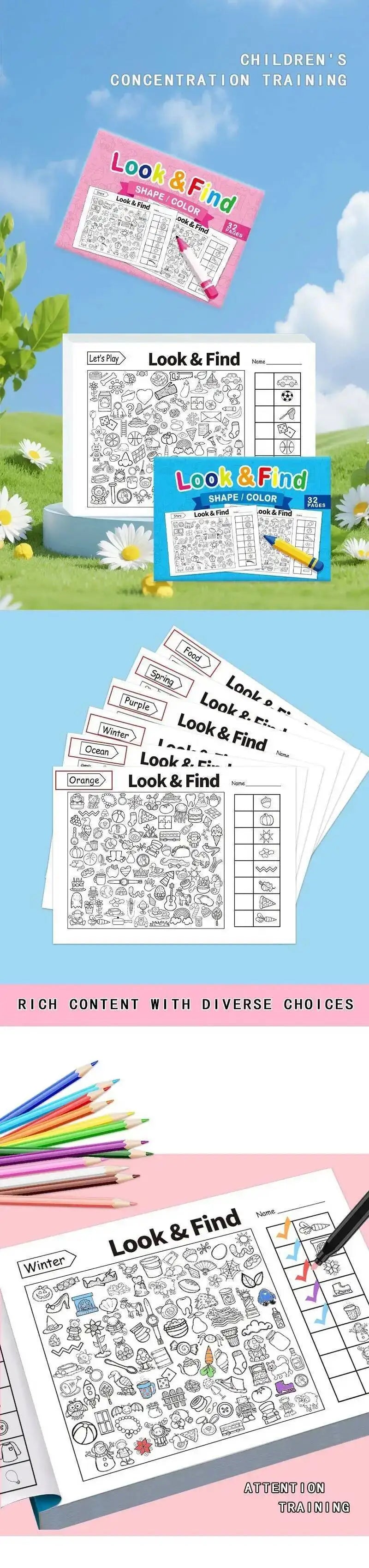 Kids Search for Items Game Fun Coloring Book Enhance Visual Perception Workbook Focus and Attention Handwriting Exercise Book